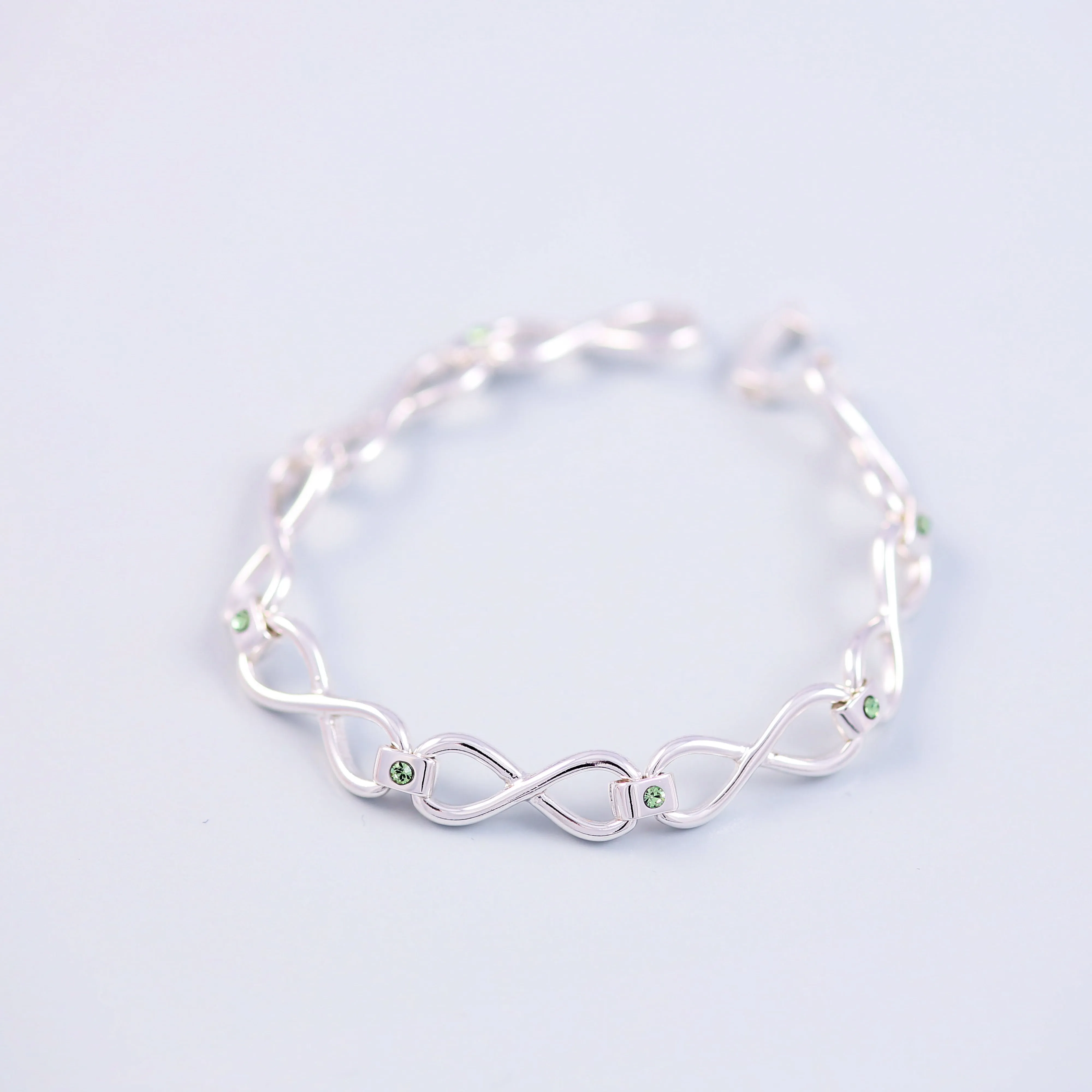 Silver Peridot August Birthstone Infinity Link Bracelet