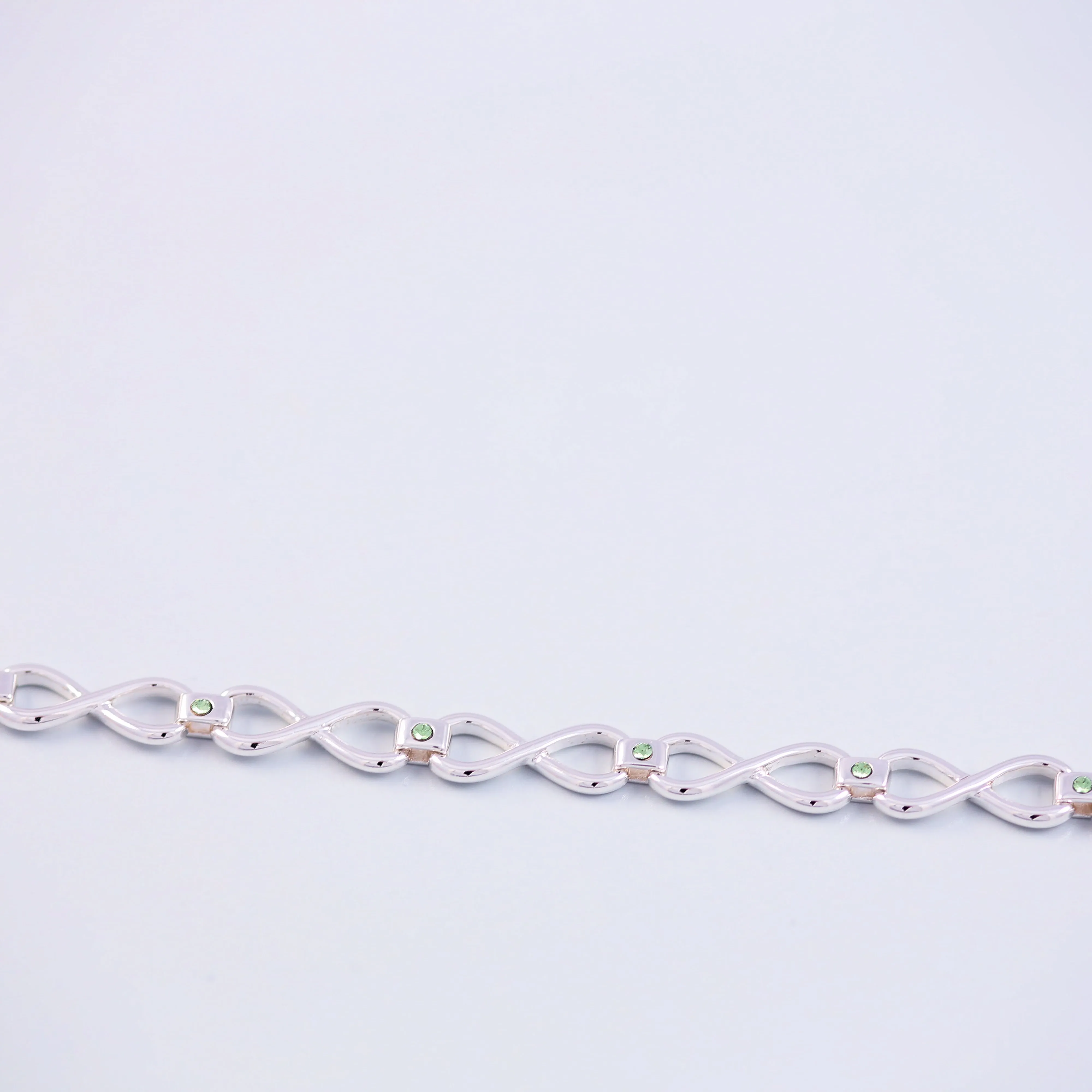 Silver Peridot August Birthstone Infinity Link Bracelet