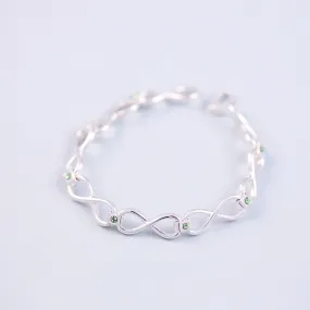 Silver Peridot August Birthstone Infinity Link Bracelet