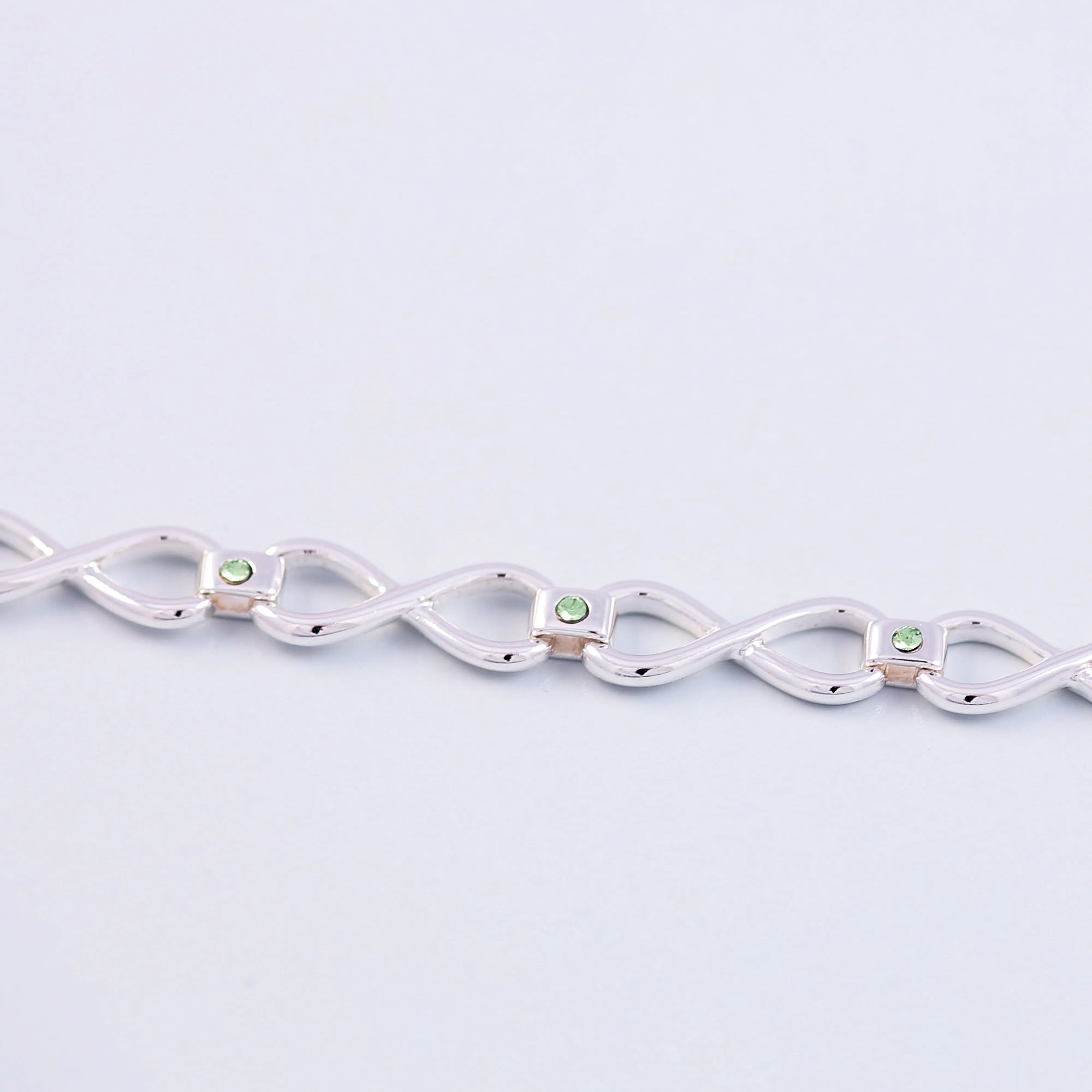 Silver Peridot August Birthstone Infinity Link Bracelet