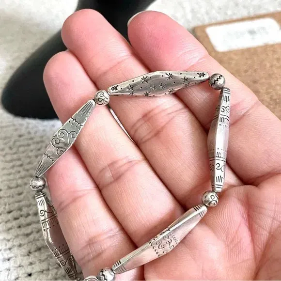 Skinny Bar Etched Silver Bracelet