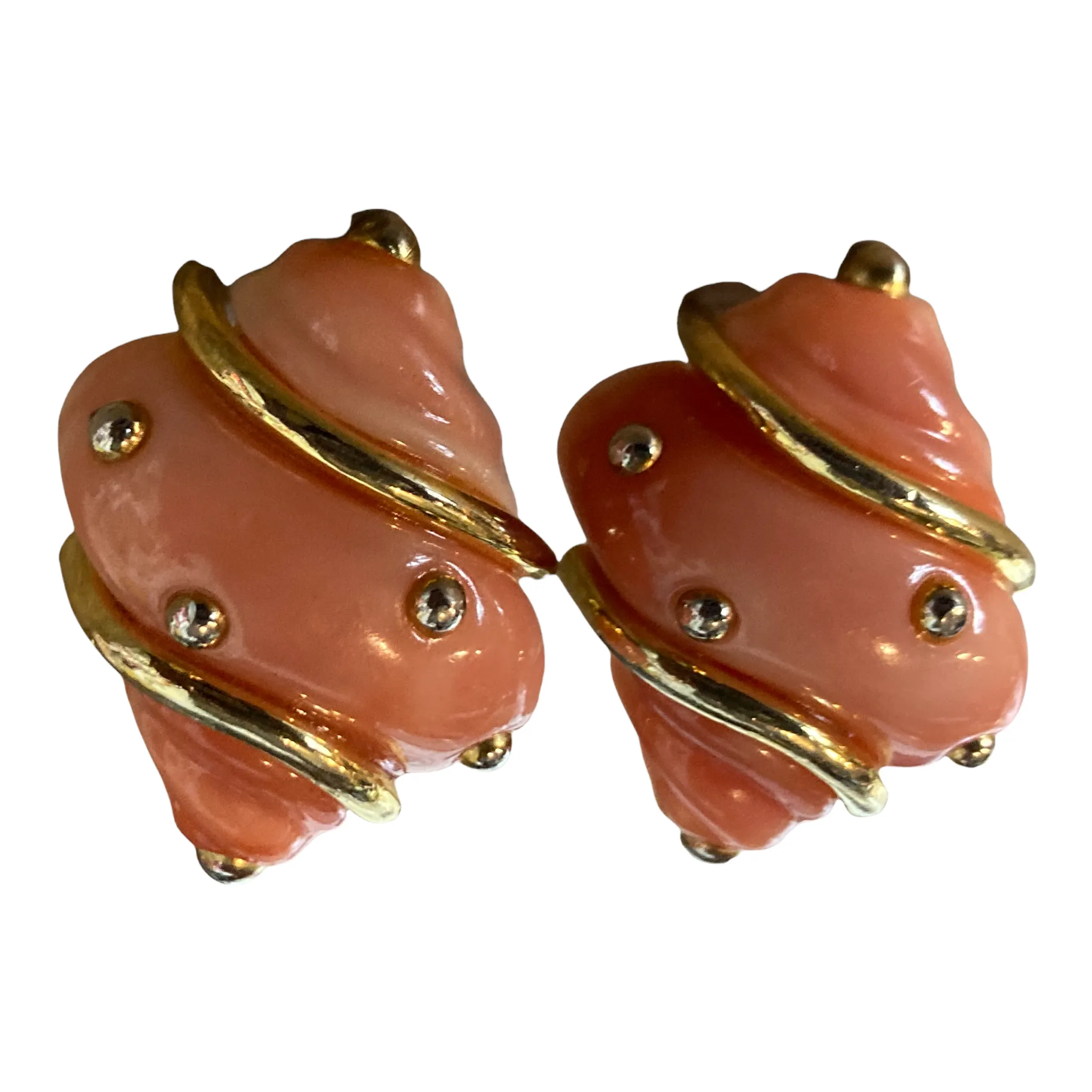 Vintage Coral Resin Shell Earrings (KJL?) unsigned