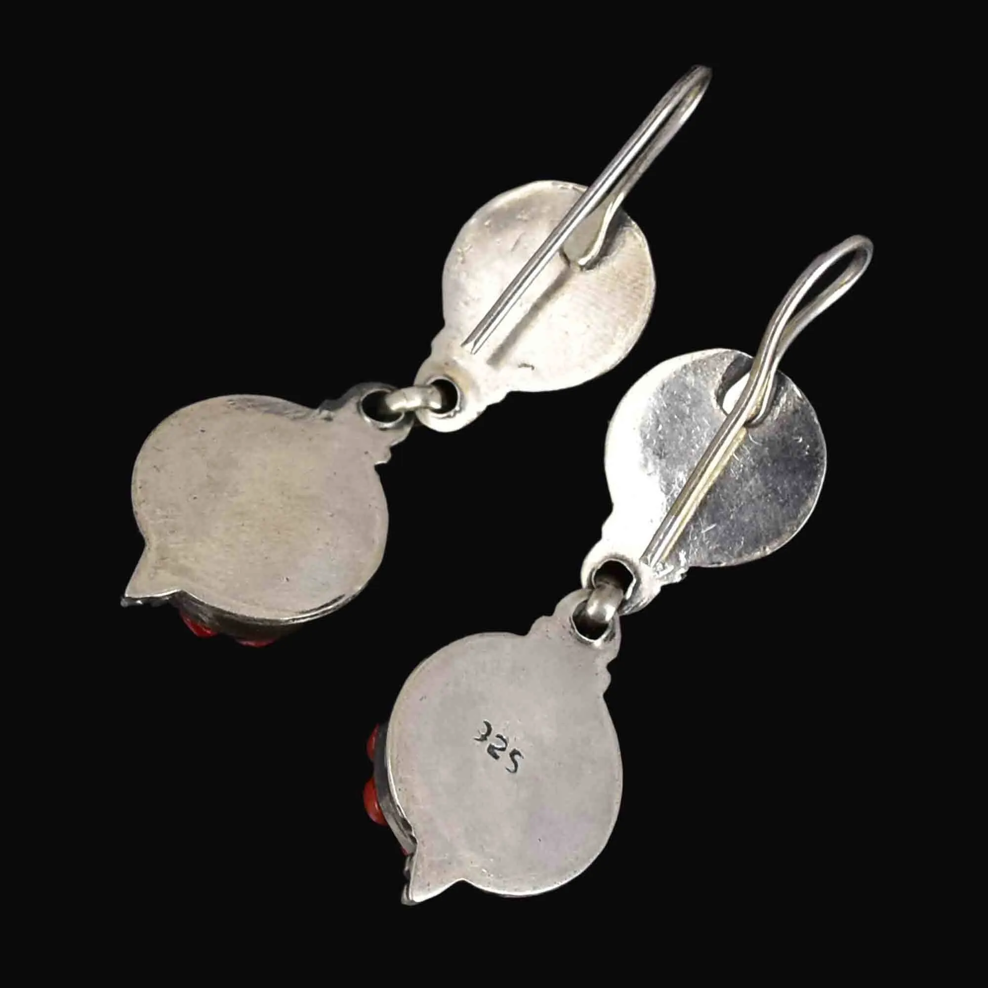 Vintage Sterling Silver Natural Coral Double Drop Earrings