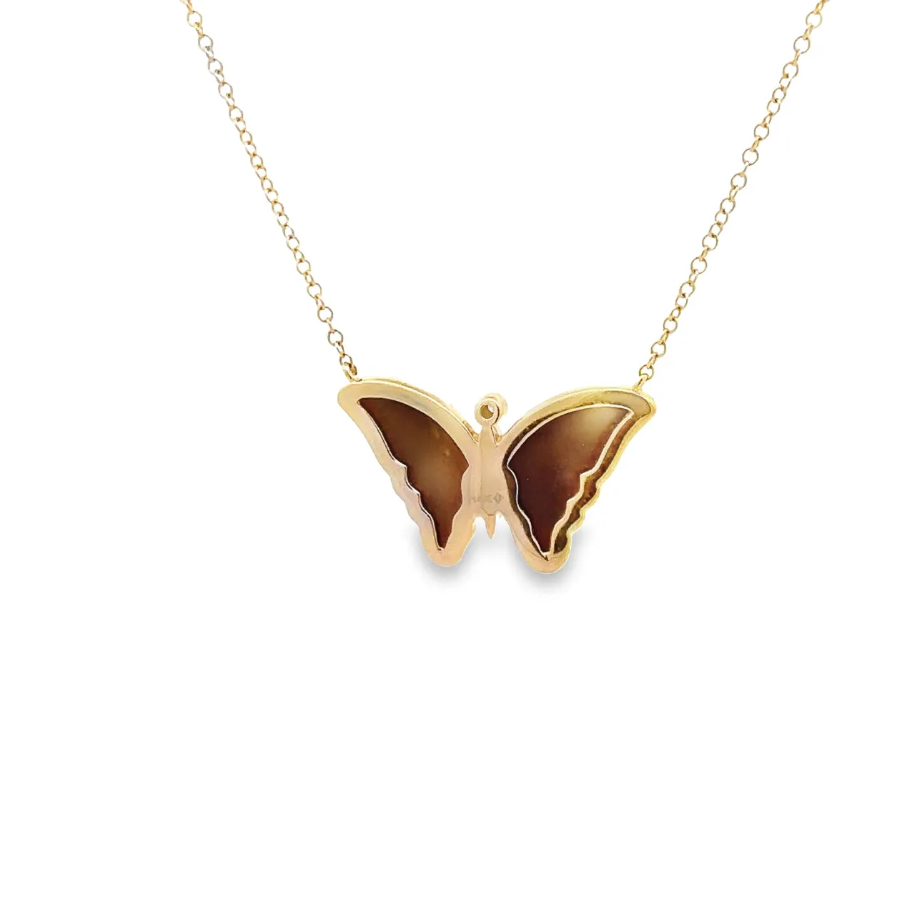 WD1326 14kt Gold Opal Winged and Pave Diamond Detailed Butterfly Necklace