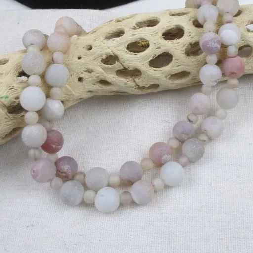 White Agate Gemstone Necklace Double Strand