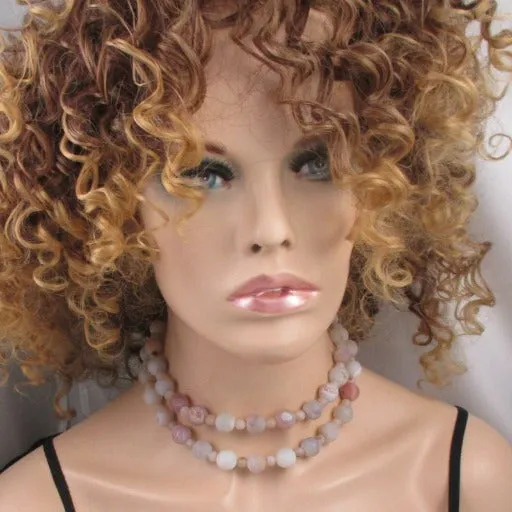 White Agate Gemstone Necklace Double Strand