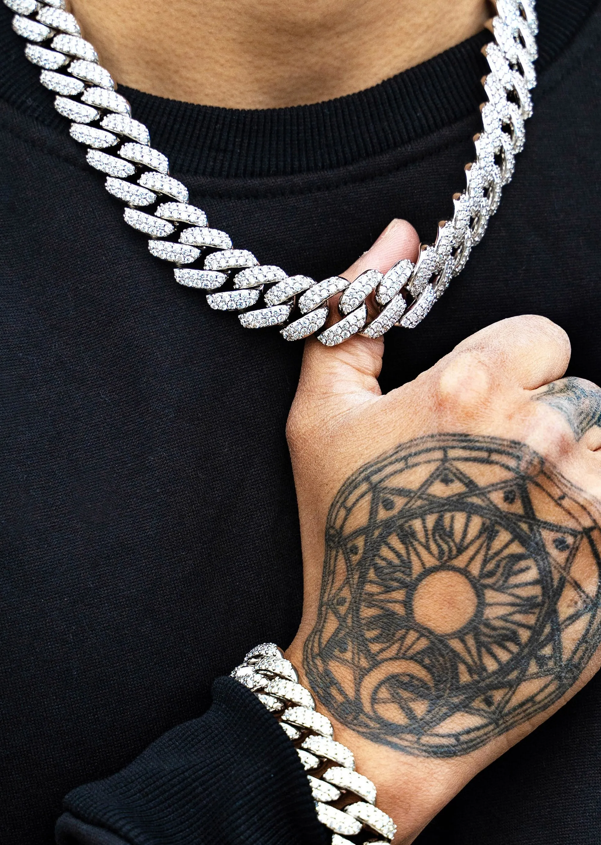 White Gold Iced Out Miami Cuban Link Chain & Bracelet