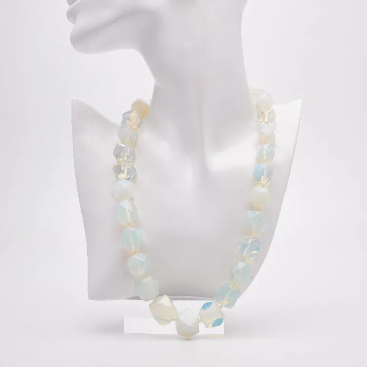 Women's Chunky Gemstone Necklace 16mm Natural Opal Handmade