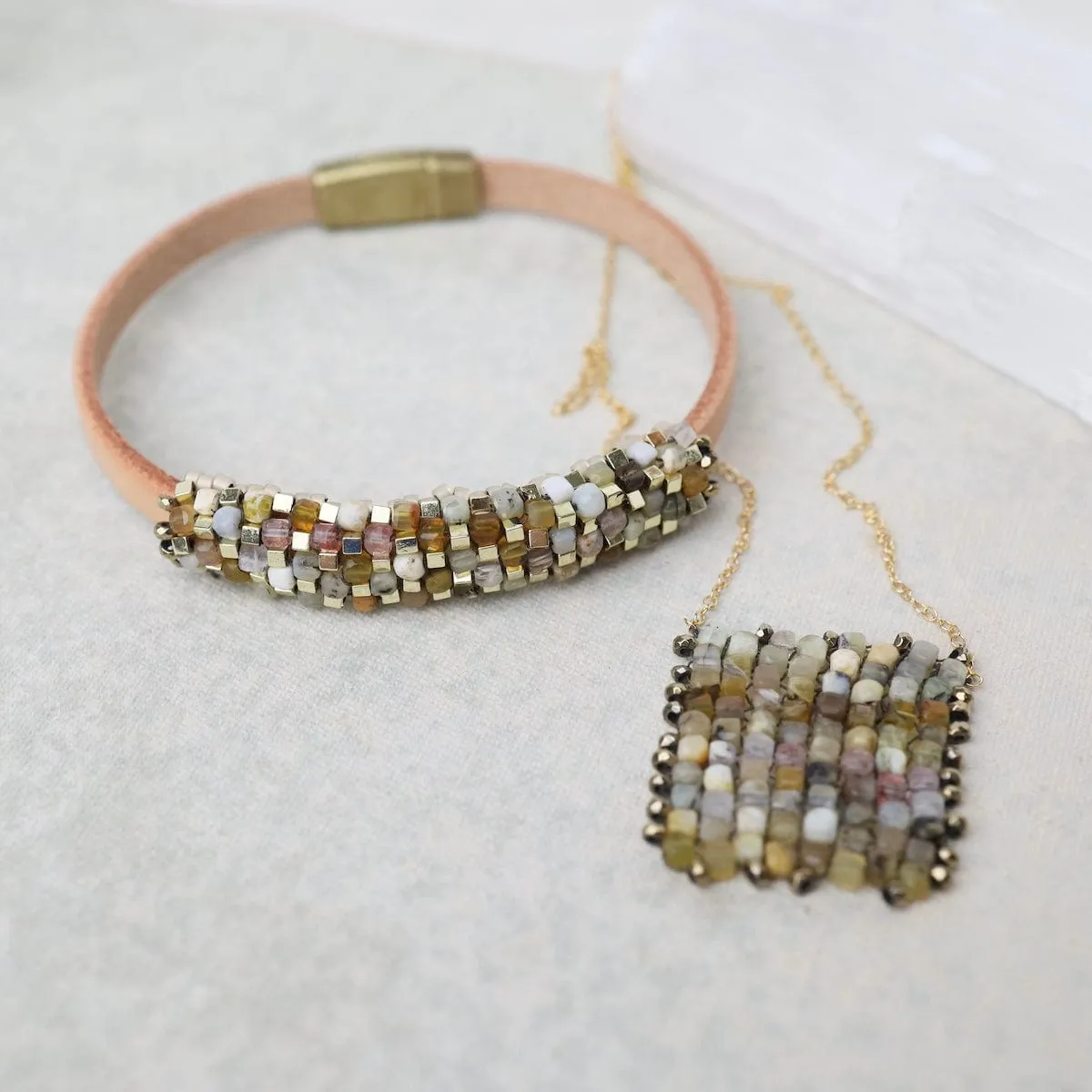 Yellow Opal and Hematite Leather Bracelet